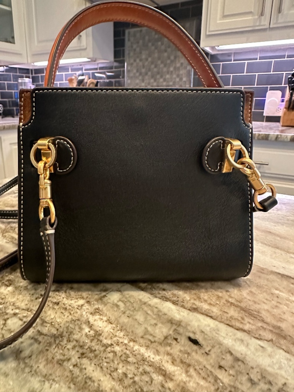 Tory Burch Lee Radziwill Petite Double Bag Black Crossbody + Dust Bag - Picture 7 of 16